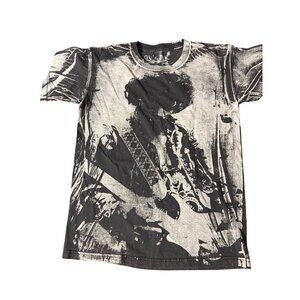 Jimi Hendrix Black White All Over Graphic Shirt Ave LA Rock Concert Cotton Sz S